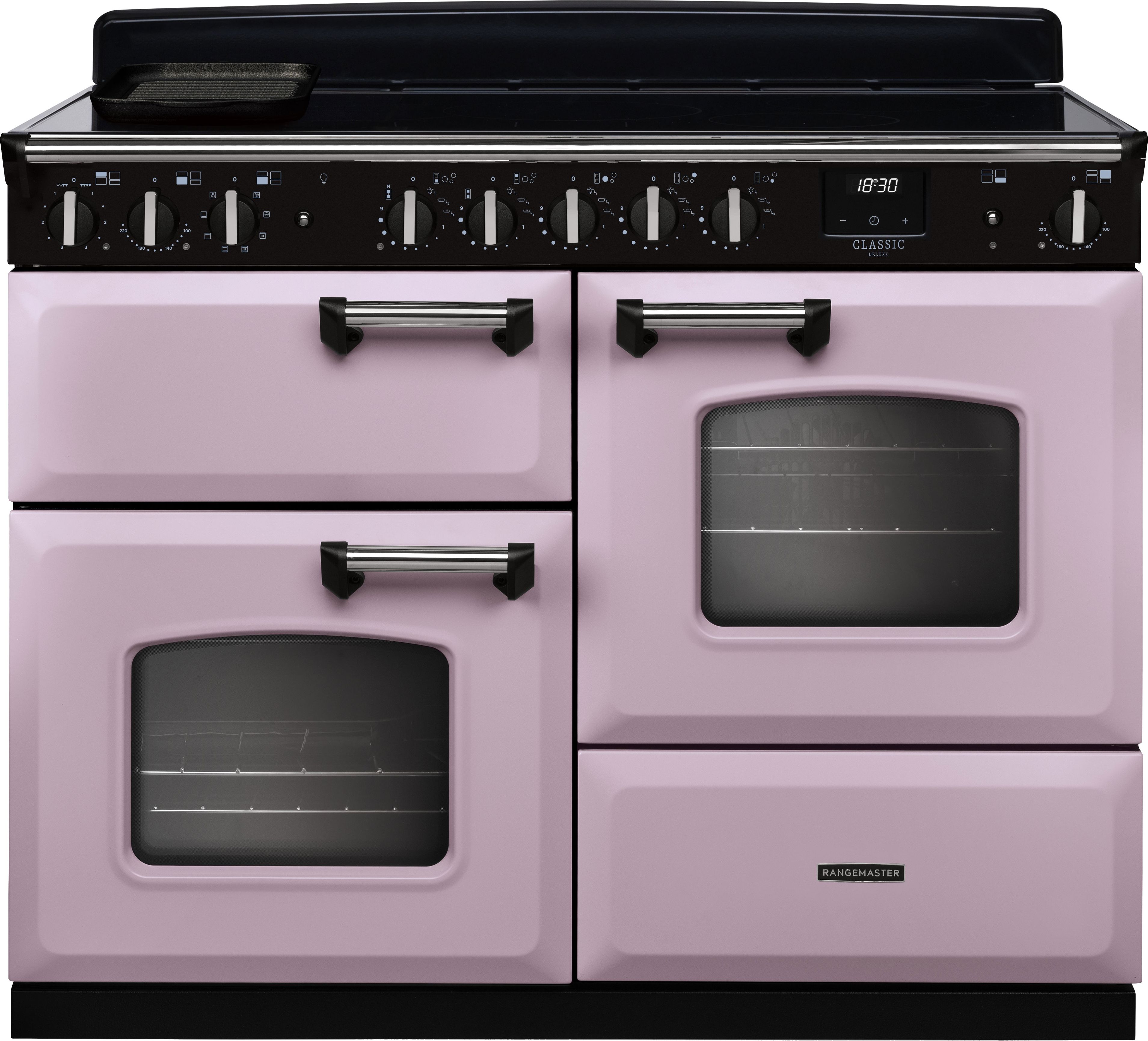 Image of Rangemaster Classic Deluxe OC CLDLO110EIPHTH/CM1 110cm wide Electric Range Cooker with Induction Hob - Heather / Chrome - A/A Rated, Purple
