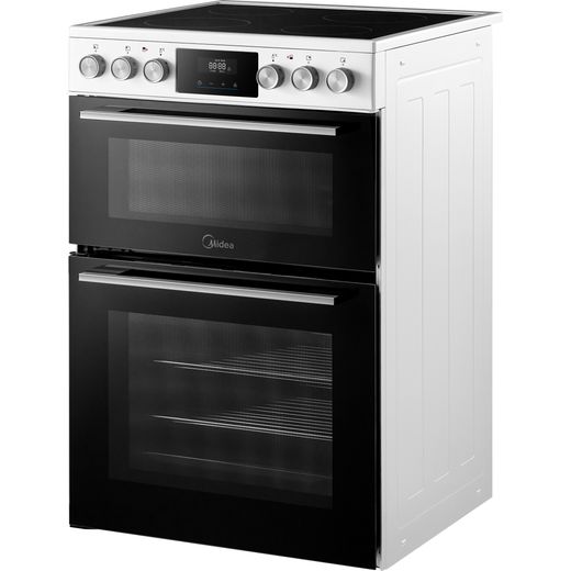 Midea MFO24EME4R118-WH 60cm Wide Double Oven Electric Cooker with Ceramic Hob - White - Left perspective shot