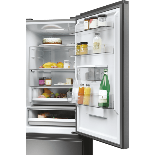 Haier 3D 60 Series 5 60/40 Total No Frost Fridge Freezer - Stainless Steel - Close up door shelves shot