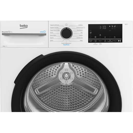 Beko SteamCure BM3T3833W 8Kg Heat Pump Tumble Dryer - White - Close up shot 