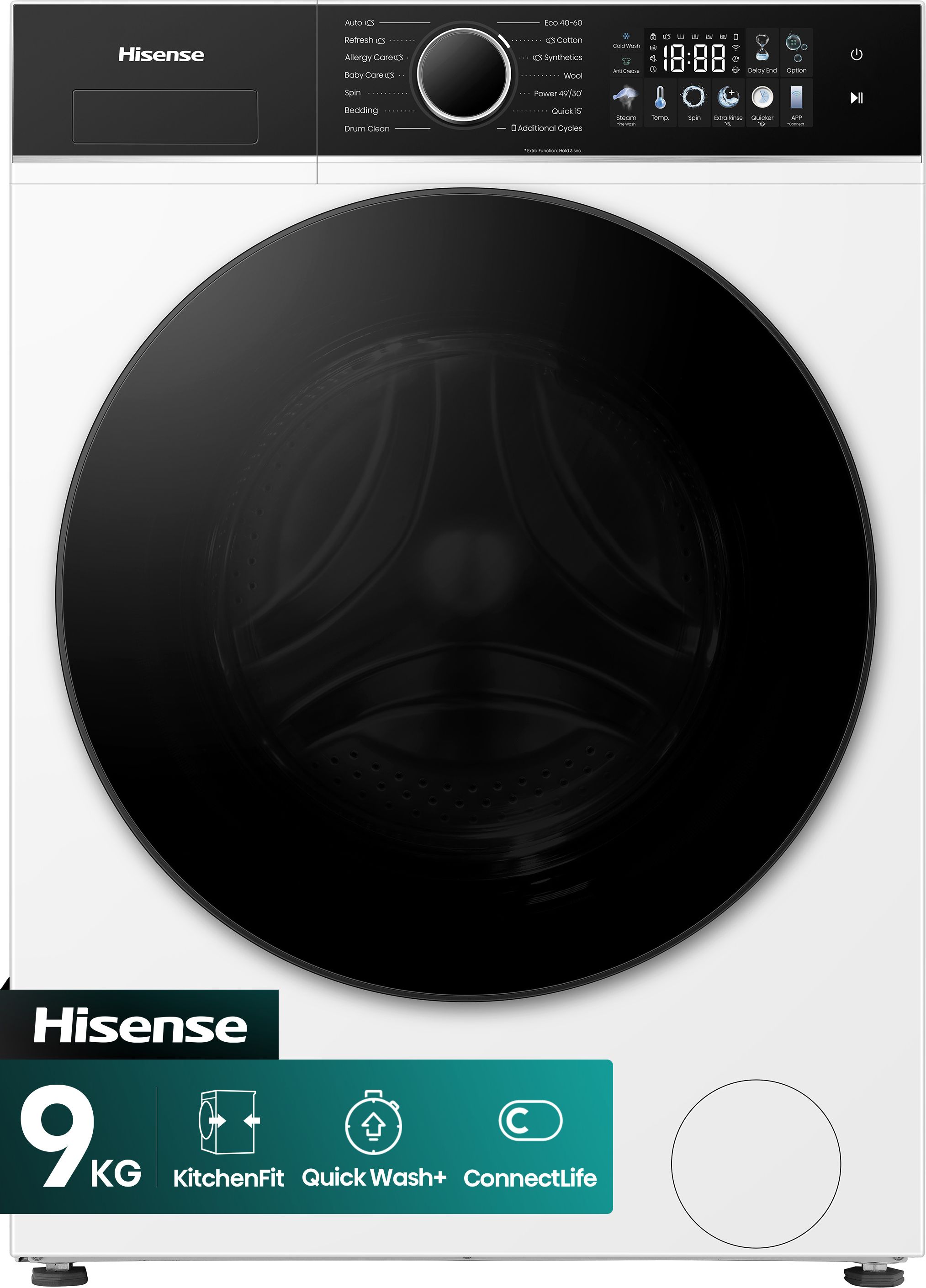 Hisense - WF3I9043BWFS2 - Washing Machine - 9kg - 1400 rpm - White