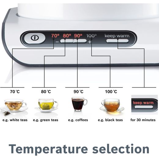 Bosch Styline TWK8631GB Kettle - White / Stainless Steel - Annotation - temp select shot