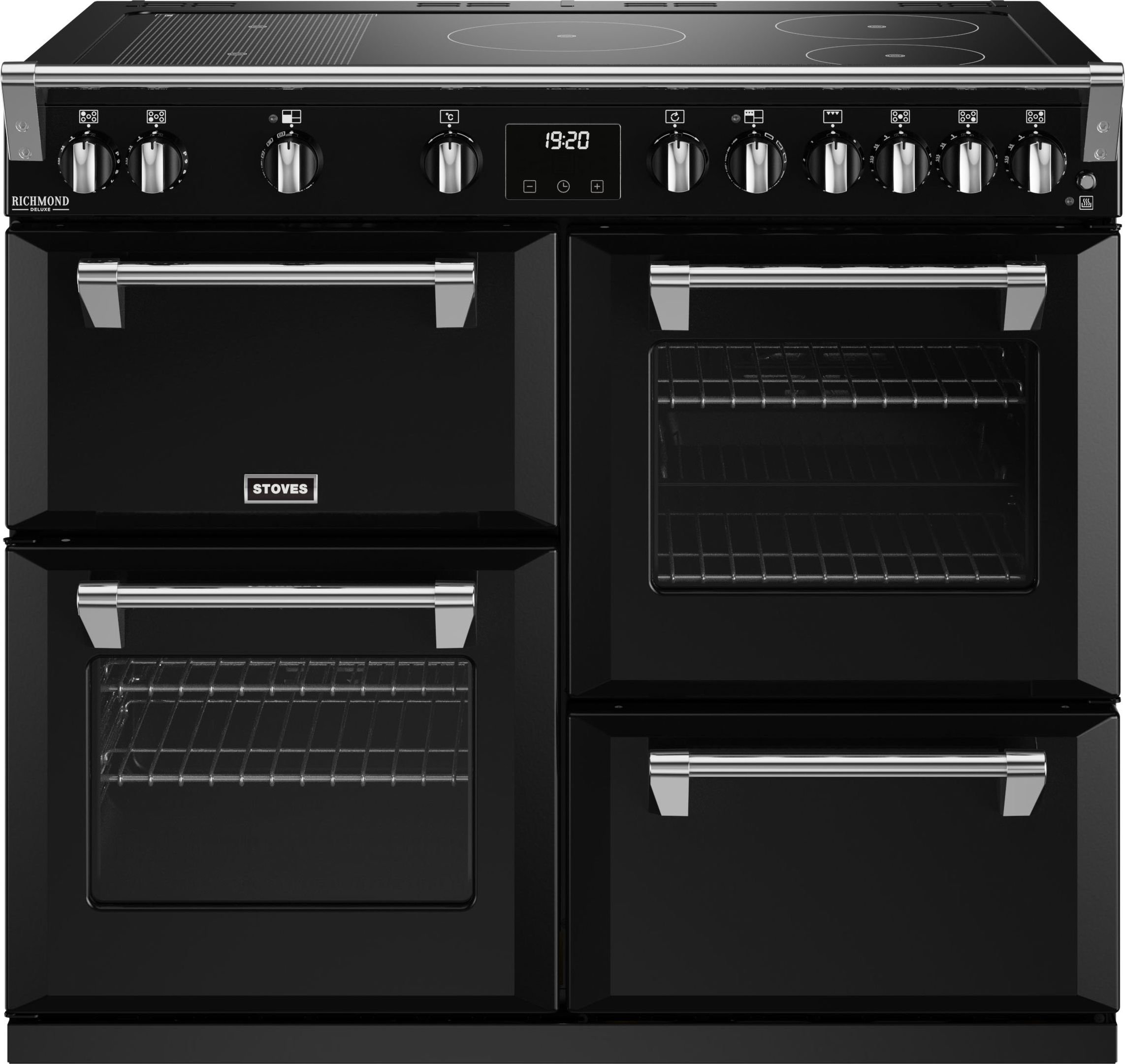 Stoves Richmond Deluxe ST DX RICH D1000Ei RTY BK 100cm Electric Range Cooker with Induction Hob - Black - A Rated, Black