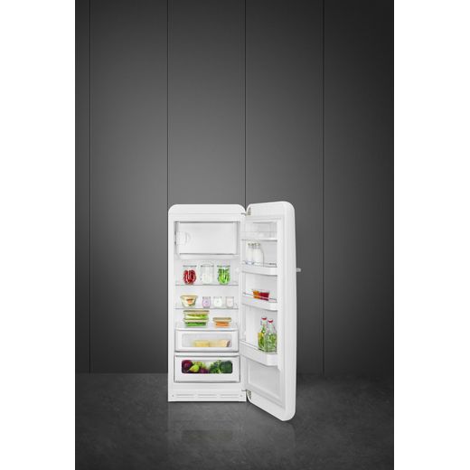 Smeg Right Hand Hinge FAB28RWH6UK 153cm High Small Fridge with Ice Box - White - Fridge with door open shot