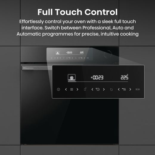 Hisense Hi6 BlackLine BSA66346PDBGUK Wifi Connected Built In Electric Single Oven with Pyrolytic Cleaning - Jet Black - Annotation - Full touch control shot