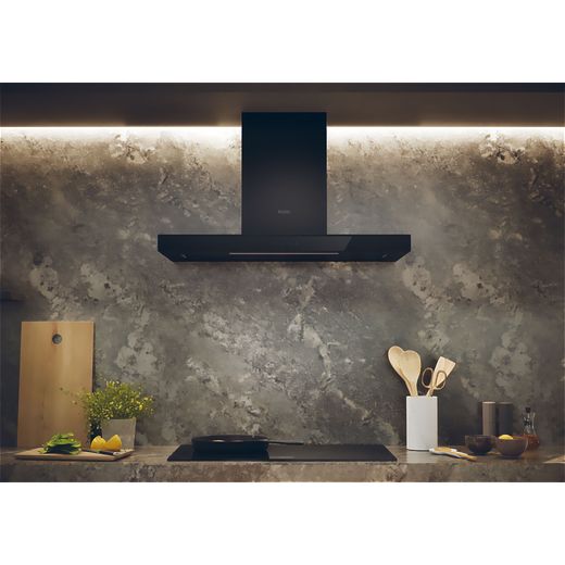 Haier HATS9CBS4B 90cm Chimney Cooker Hood - Black - Cooker hood in kitchen shot