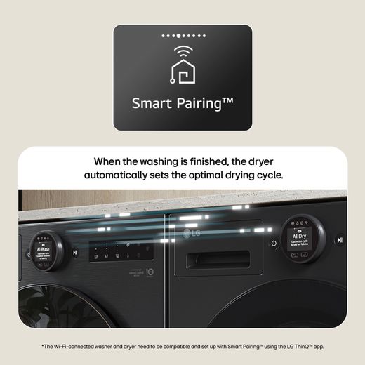 LG Series 7 AI Dry™ RHX7010TBB Wifi Connected 10Kg Heat Pump Tumble Dryer - Black - Annotation - Smart Pairing