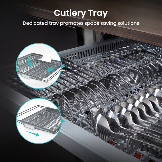 Hisense Integrated Standard Dishwasher - Black - Annotation - Cutlery tray shot