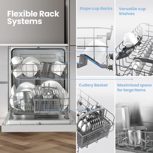 Comfee Standard Dishwasher - White - Annotation - Flexible rack system