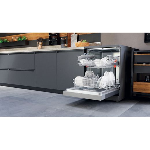 Hotpoint Standard Dishwasher - Stainless Steel  - Dishwasher in kitchen with door open shot