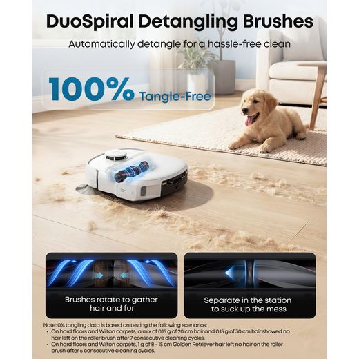 Eufy Omni C28 Robotic Vacuum Cleaner - White - annotation - detangling shot