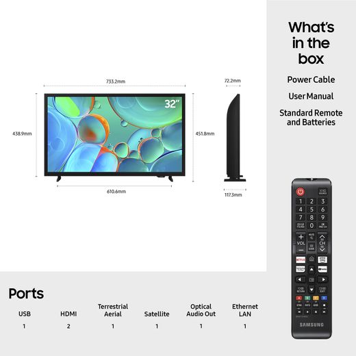 Samsung H5000F 32" HD Smart TV [2025] - Dimensions