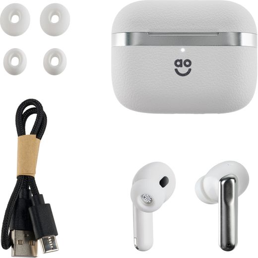 AO Earbuds Wireless Noise Cancelling In-Ear Headphones - White - Accessories shot