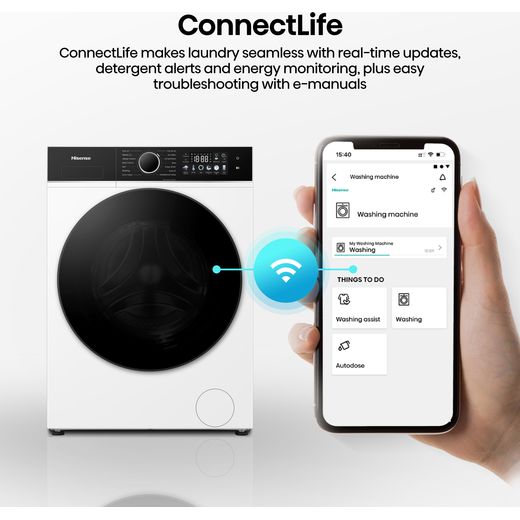 Hisense KitchenFit 3i Series WF3I9043BWFS2 9kg WiFi Connected Washing Machine with 1400 rpm - White - annotation - connect life shot