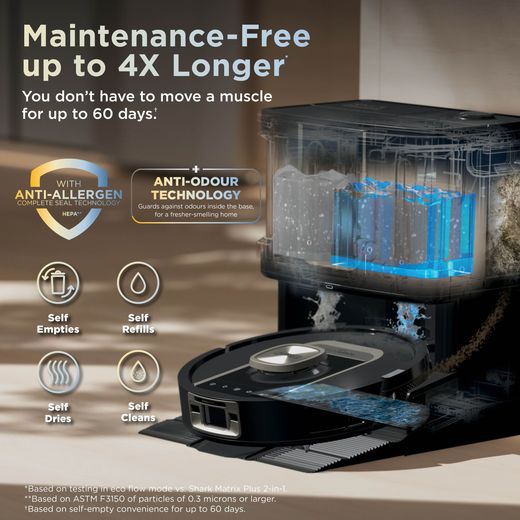 Shark PowerDetect ThermaCharged Robotic Vacuum Cleaner - Black - Annotation - Maintenence free up to 60 days