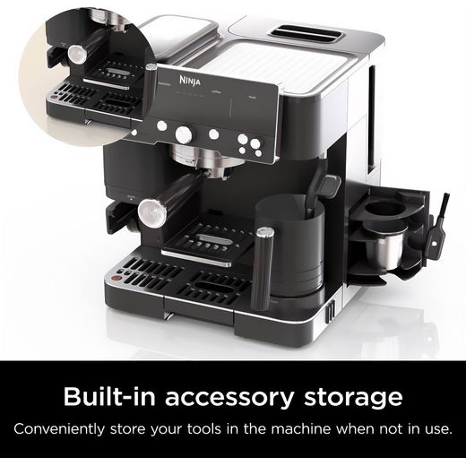 Ninja Luxe Café Premier Espresso Coffee Machine - Midnight Black - Annotation - Built in accessory shot