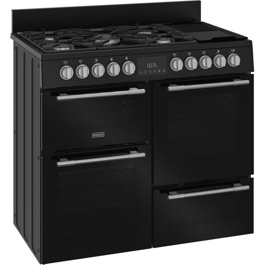 Hotpoint RH100FA21BB 100cm wide Dual Fuel Range Cooker with Gas Hob - Blackout  - righ tpeprsective shot