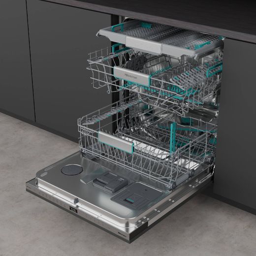 Hisense Integrated Standard Dishwasher - Black - Door open and racks out