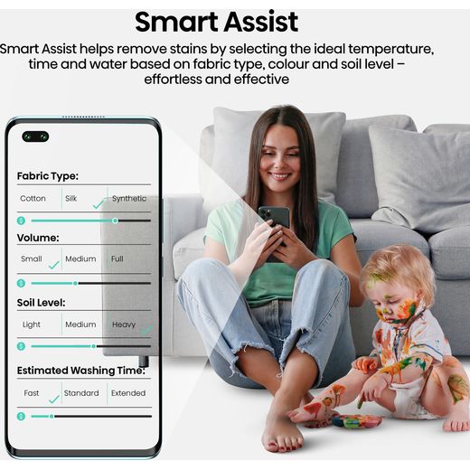 Hisense KitchenFit 3i Series WF3I9043BWFS2 9kg WiFi Connected Washing Machine with 1400 rpm - White - annotation - smart assist shot