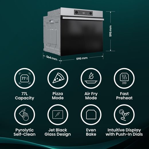 Hisense Hi2 BI626PXUPUK Built In Electric Single Oven with Pyrolytic Cleaning - Stainless Steel - Annotation - Top features
