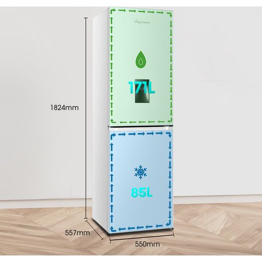 Fridgemaster MC55251DE 182cm 50/50 No Frost Fridge Freezer - White - Annotation - Dimension shot