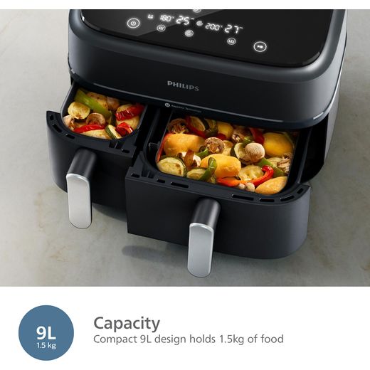 Philips 3000 Series Dual Basket NA351/00 Air Fryer - Black / Silver - Annotation - Capacity shot