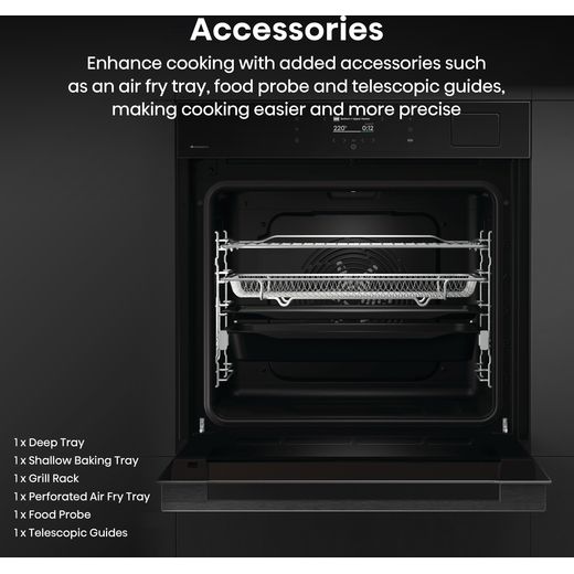 Hisense Hi8 BlackLine BAS6AH8BUKWF Wifi Connected Built In Electric Single Oven - Jet Black - Annotation - Accessories shot