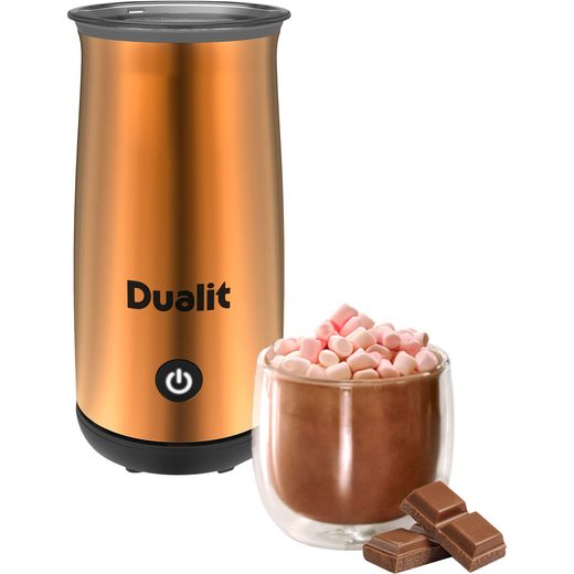 Dualit 84142 Milk Frother - Copper - Front with hot chocolate shot