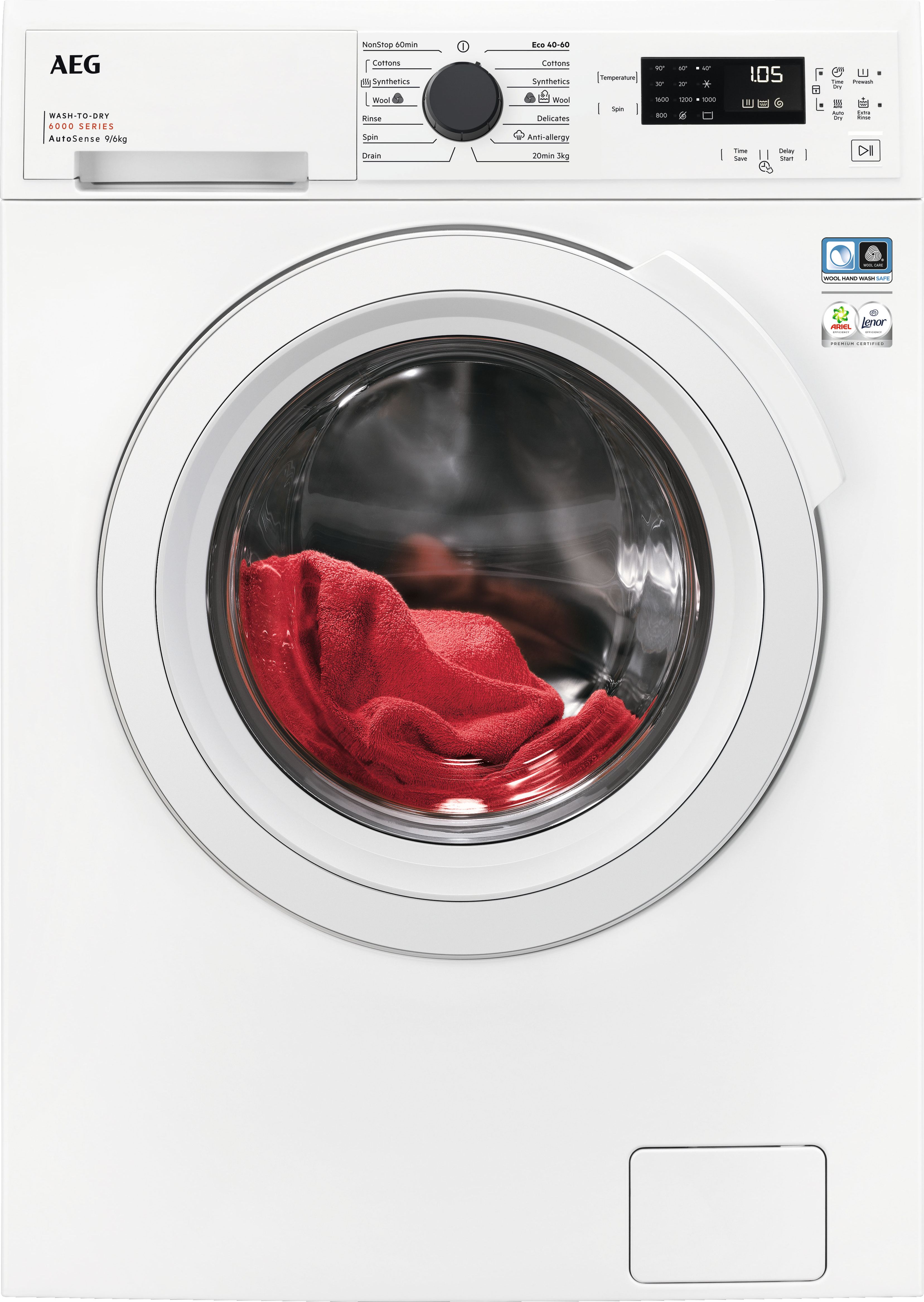Image of AEG 6000 Series LWX60966B 9Kg/6Kg Washer Dryer with 1600 rpm - White - D Rated [Wash&Dry], A Rated [Wash Only], White