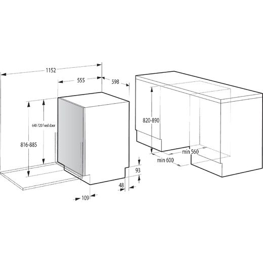 Hisense Integrated Standard Dishwasher - Black - Annotation - Dimensions shot