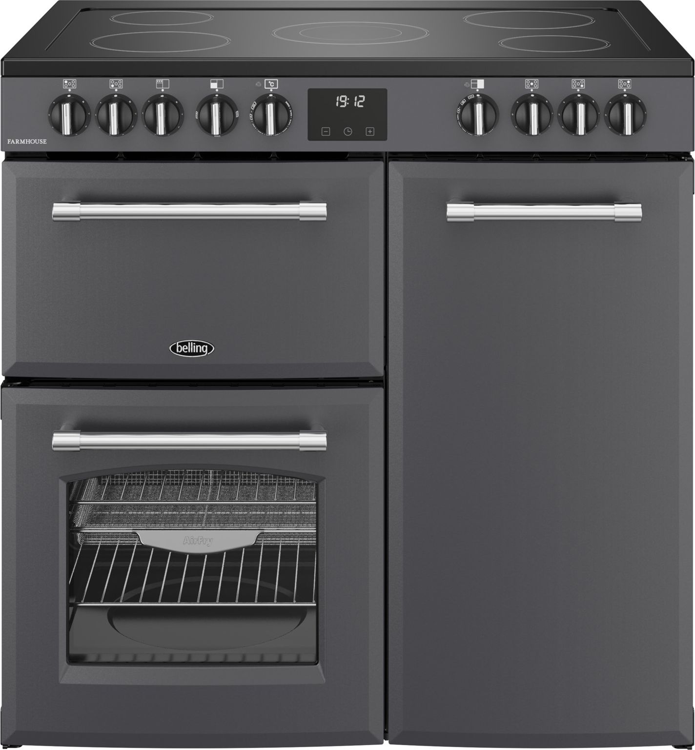 Image of Belling Farmhouse 90E 90cm wide Electric Range Cooker with Ceramic Hob - Anthracite - A/A Rated, Grey