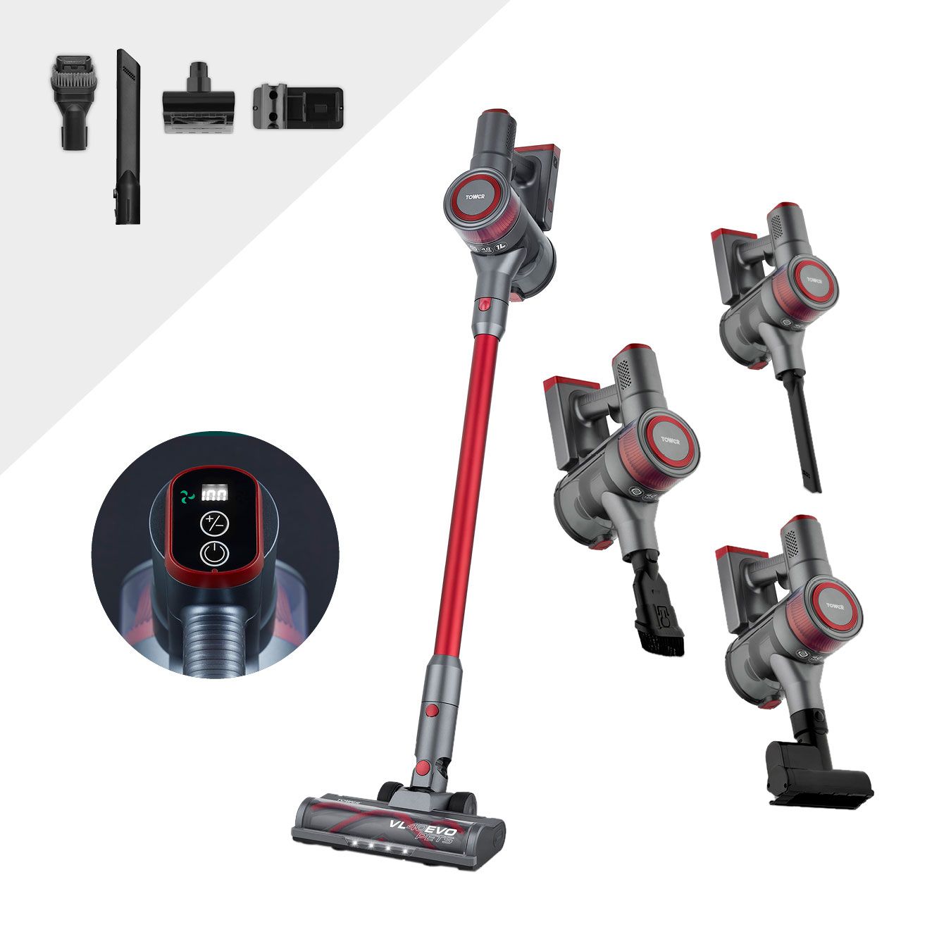 Tower T513014 Cordless Vacuum Cleaner - Red - 150W - 1L Capacity - HEPA Filter