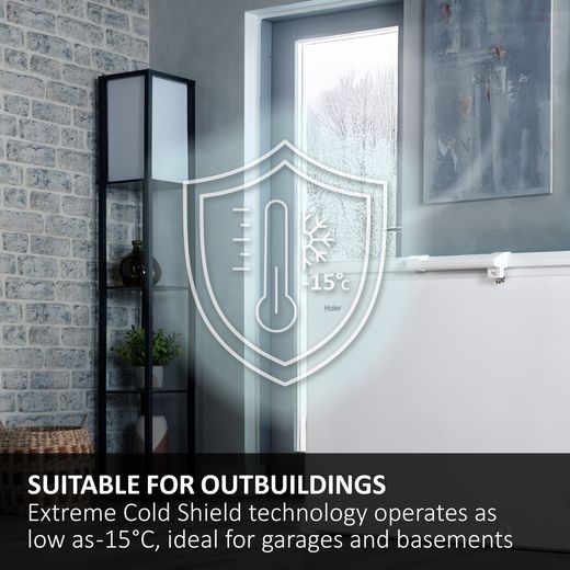 Haier Chest Freezer - White - Annotation - Suitable for outdoor building shot