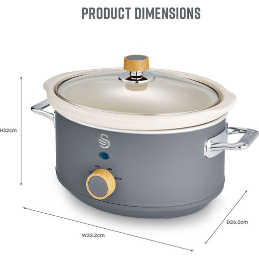 Swan Nordic SF17021GRYN 3.5 Litre Slow Cooker - Slate Grey - Annotation - Dimension shot