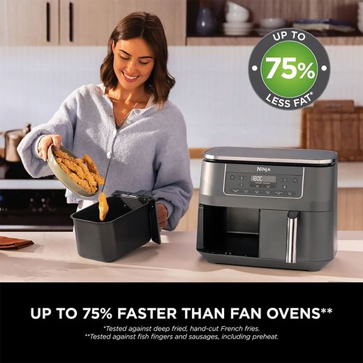 Ninja 6-in-1 Dual Zone DZ300UK Air Fryer - Grey - Annotation - Upto 75% faster than fan oven