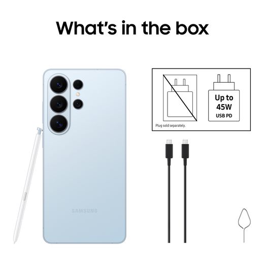 Samsung Galaxy S26 Ultra 512GB Smartphone in Sky Blue - Annotation - Whats in the box shot