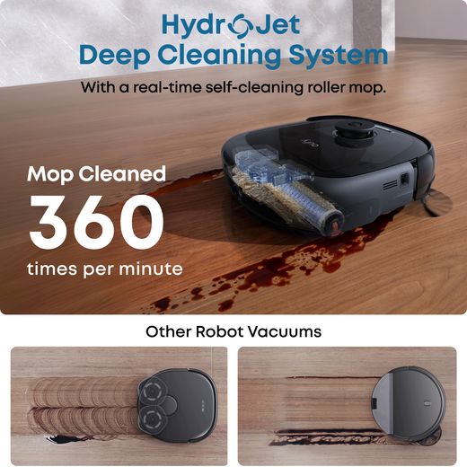 Eufy Omni E28 Robotic Vacuum Cleaner - Black - annotation - deep cleaning shot