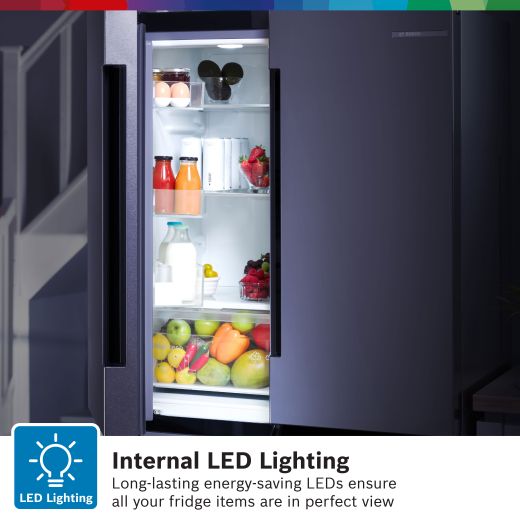 Bosch Series 4 American Fridge Freezer - Stainless Steel Effect - Annotation - Internal LED Lighting