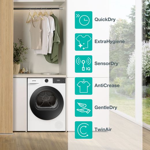 Gorenje G200 Series DG2P8E/UK 8Kg Heat Pump Tumble Dryer - White - Annotation - Features
