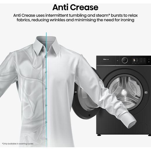 Hisense KitchenFit 5i Series WD5I1245BBRH Wifi Connected / 8Kg Washer Dryer with 1400 rpm - Black - Annotation - ant crease shot