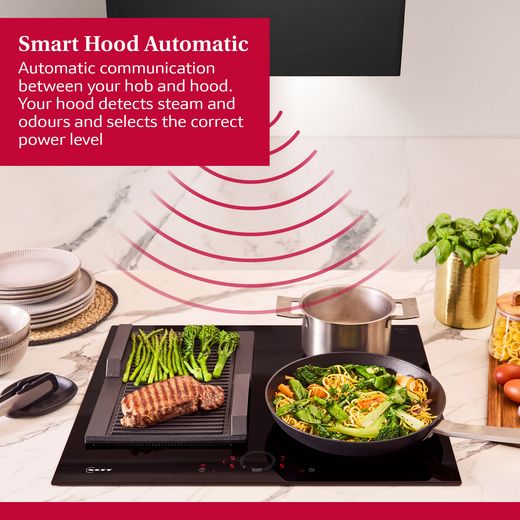 NEFF N70 T56FHS1L0 59cm Induction Hob - Black - annotation - smart hood shot