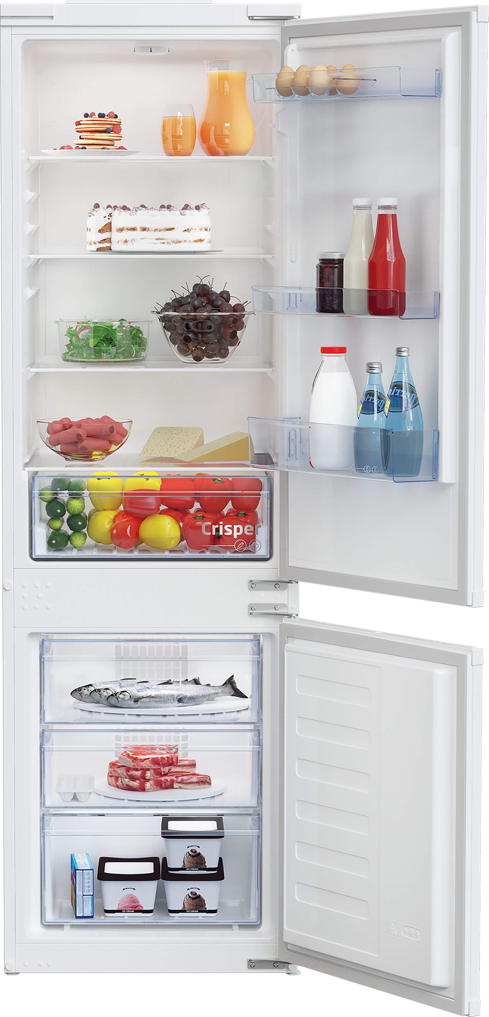Beko BCSM473 178cm 70/30 Integrated Fridge Freezer with Sliding Door Hinge - White - E Rated, White