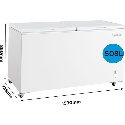 Midea MDRC698FEE01 Chest Freezer - White - Annotation - Dimension shot 