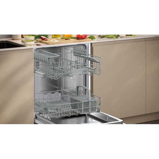 NEFF Integrated Standard Dishwasher - White - Dishwasher with door open shot