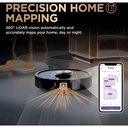 Shark PowerDetect NeverTouch Pro 2-in-1 Robotic Vacuum Cleaner - Black - Annotation - Precision home mapping