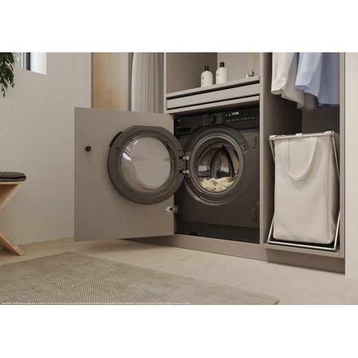 Haier BHA6S69M6DB9RJ80 Integrated 9kg Washing Machine with 1600 rpm - Graphite / Black - Washer dryer in utility room shot
