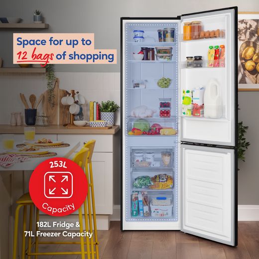 Russell Hobbs RH181TNF552E1B 181cm 60/40 Frost Free Fridge Freezer - Black - Annotation - 12 bags shot