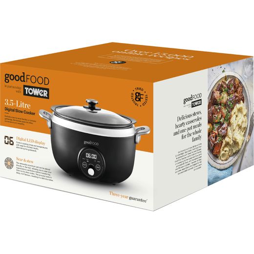Tower GF16011 Slow Cooker Stainless Steel / Black - Left box perspective shot