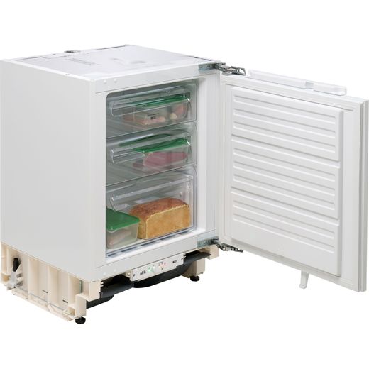 AEG 7000 Series Integrated Frost Free Under Counter Freezer with Fixed Door Fixing Kit - Right perspective with door open shot