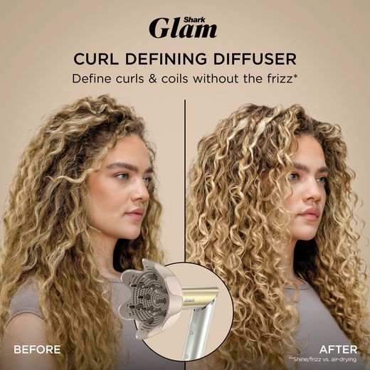 Shark Glam 5 in 1 Curly & Coily Multistyler HD6052SUK Hot Air Styler - Gold - Annotation - Curl defining diffuser